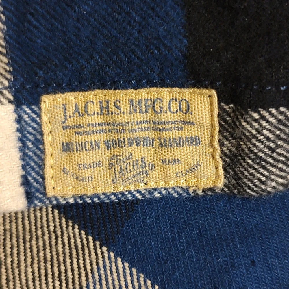 Plaid Flannel Shirt Jacket VTG JACHS 00s Blue Buffalo Shadow Plaid - Large - Picture 7 of 9